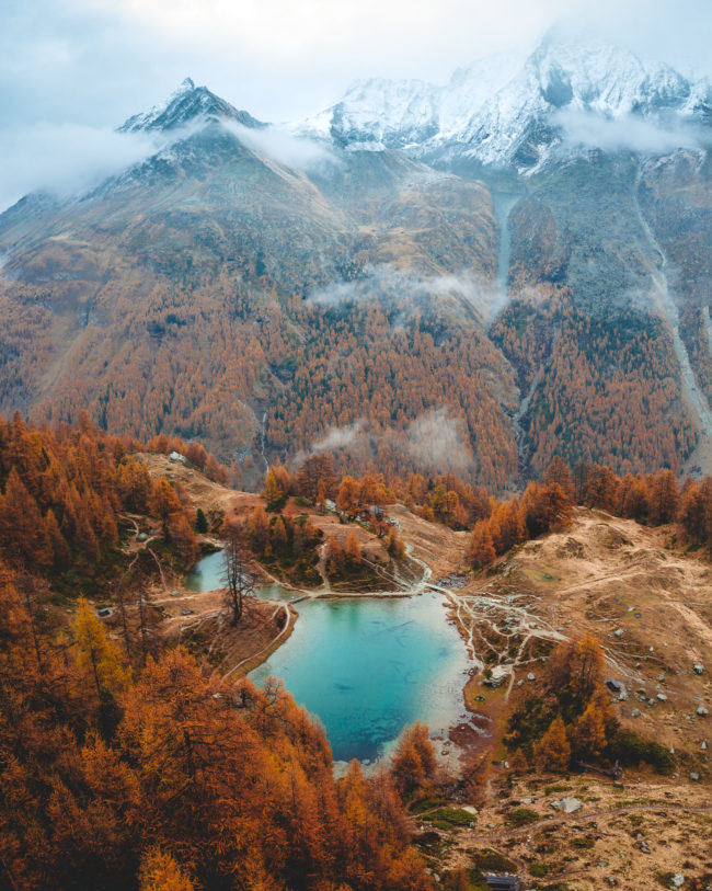 a difference perspective from a drone to catch this blue lake